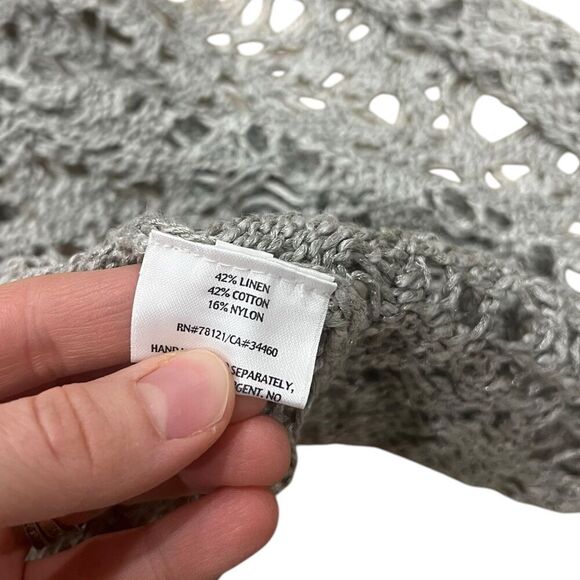 Eileen Fisher Gray Rustic Luster Open Front Linen Blend Long Crochet Cardigan M - Picture 5 of 5